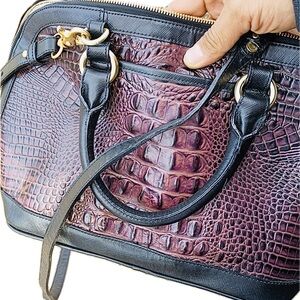 Brahmin Crocodile Pattern Satchel - Black and Brown